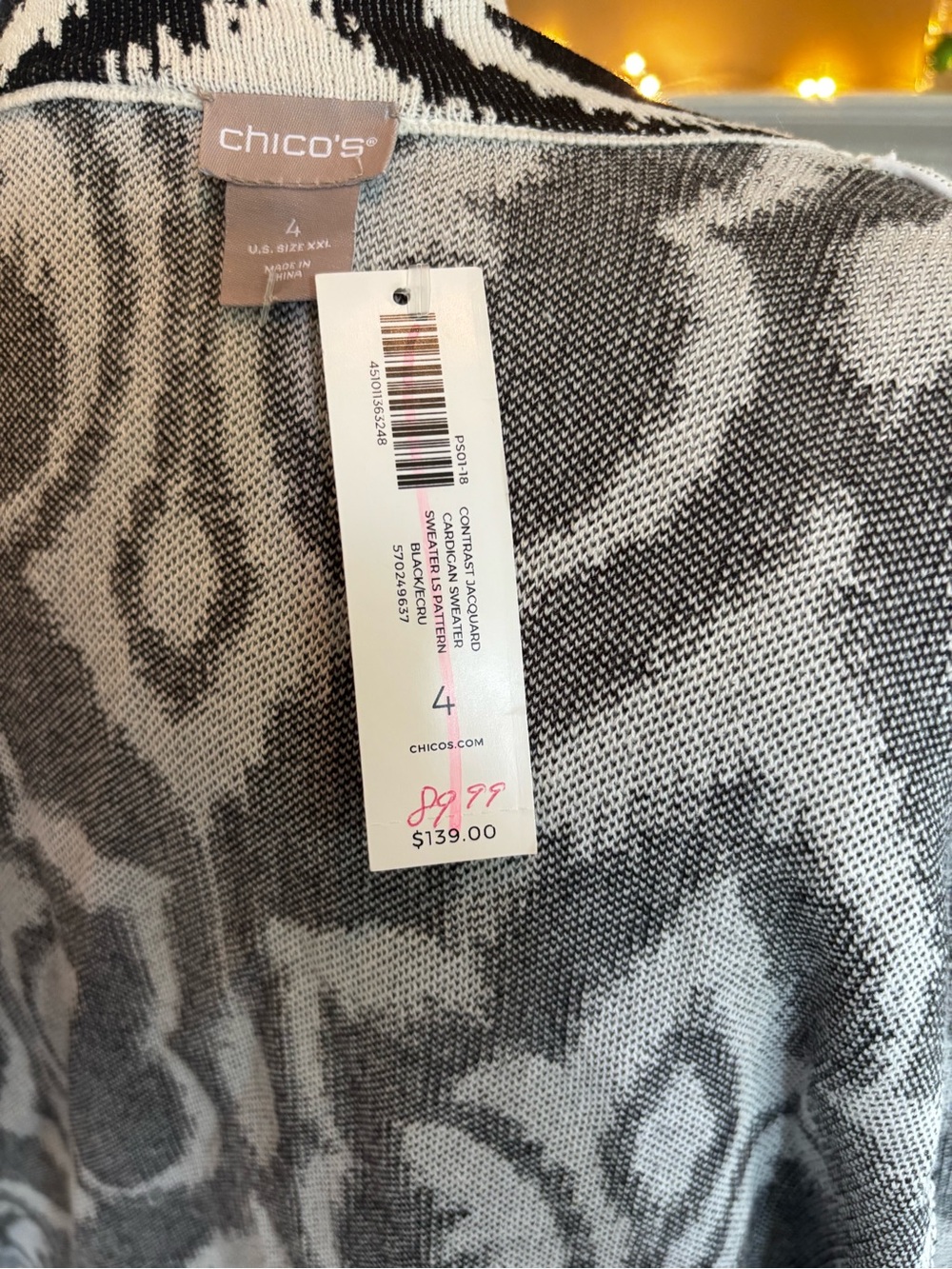 *NEW* Chico’s Contrast Jacquard Cardigan Sweater - Size 2XL - Picture 7 of 7